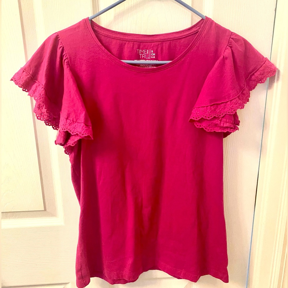 Time and Tru Pink Ruffled Sleeve Shirt
